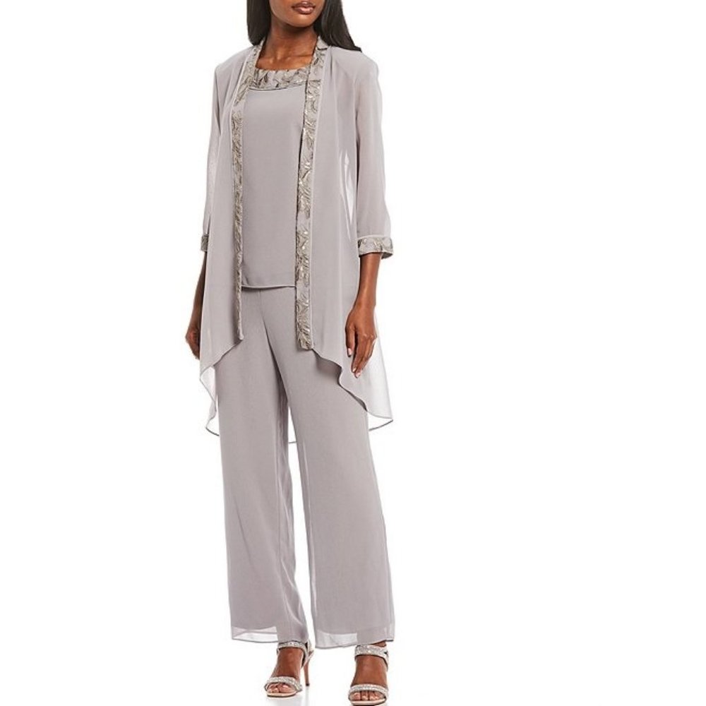 Le Bos 3-Piece Embroidered Sequin Trim Pant Set